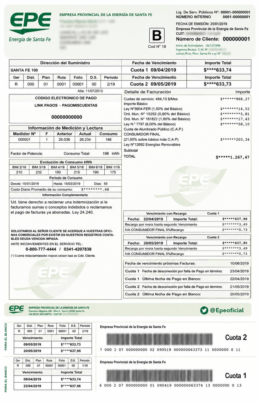 Ejemplo de factura de luz — EPE Santa Fe